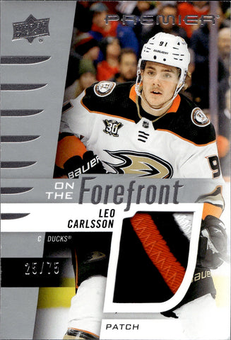 2023-24 Leo Carlsson Upper Deck Premier ON THE FOREFRONT PATCH 25/75 RELIC #OFR-LC Anaheim Ducks