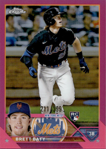 2023 Brett Baty Topps Chrome ROOKIE PINK REFRACTOR 211/399 #204 New York Mets