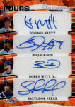 2005 Bobby Witt Jr. Bo Jackson George Brett Salvador Perez Leaf Signature Series ORANGE ICE FOURS QUAD AUTO 1/1 ONE OF ONE AUTOGRAPH #T4-6 Kansas City Royals