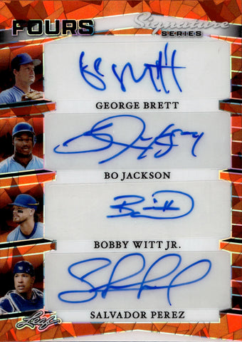 2005 Bobby Witt Jr. Bo Jackson George Brett Salvador Perez Leaf Signature Series ORANGE ICE FOURS QUAD AUTO 1/1 ONE OF ONE AUTOGRAPH #T4-6 Kansas City Royals