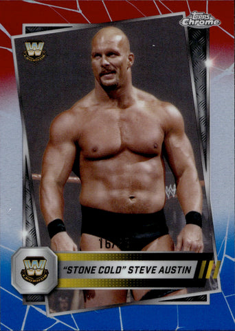2025 "Stone Cold" Steve Austin Topps Chrome WWE RED WHITE AND BLUE REFRACTOR 16/85 #6 WWE Legend