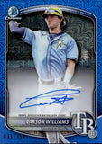 2025 Carson Williams Bowman Chrome Mega Box BLUE REFRACTOR PROSPECT MOJO AUTO 031/150 AUTOGRAPH #BMA-CW Tampa Bay Rays