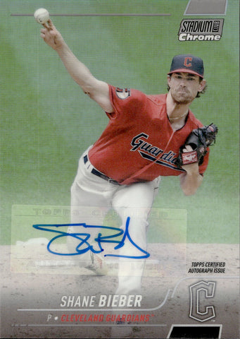 2022 Shane Bieber Topps Stadium Club Chrome REFRACTOR AUTO 06/25 AUTOGRAPH #93 Cleveland Guardians