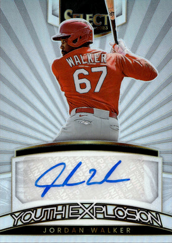 2023 Jordan Walker Panini Select HOLO SILVER YOUTH EXPLOSION ROOKIE AUTO 38/99 AUTOGRAPH RC #YES-JW St. Louis Cardinals