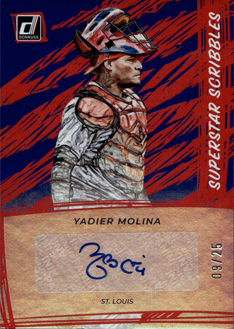 2022 Yadier Molina Panini Donruss BLUE SUPERSTAR SCRIBBLES AUTO 09/25 AUTOGRAPH #SUP-YM St. Louis Cardinals