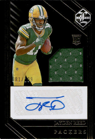 2023 Jayden Reed Panini Limited ROOKIE JERSEY AUTO 081/199 AUTOGRAPH RELIC RC #118 Green Bay Packers