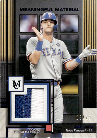 2024 Josh Jung Topps Museum Collection BLUE MEANINGFUL MATERIALS PATCH 03/25 RELIC #MMR-JJ Texas Rangers