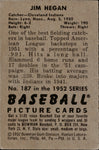 1952 Jim Hegan Bowman #187 Cleveland Indians BV $25