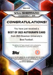 2023 Will Sheppard Bowman University Best of 2023 GOLD REFRACTOR ROOKIE AUTO 25/50 AUTOGRAPH #BOA-WS Colorado Buffaloes