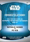 2020 Nathalie Cuzner as PZ-4CO Autograph Topps Chrome Star Wars Perspectives #A-NC BLUE REFRACTOR 024/150 AUTO