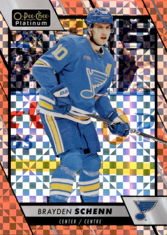 2023-24 Brayden Schenn O-PEE-CHEE Platinum ORANGE CHECKERS 15/25 #187 St. Louis Blues