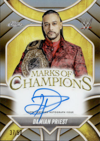 2025 Damian Priest Topps Chrome WWE GOLD REFRACTOR MARKS OF CHAMPIONS AUTO 37/50 AUTOGRAPH #MOC-DP Monday Night Raw
