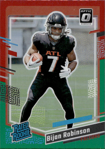 2023 Bijan Robinson Donruss Optic PREVIEW RED & GREEN RATED ROOKIE RC #305 Atlanta Falcons