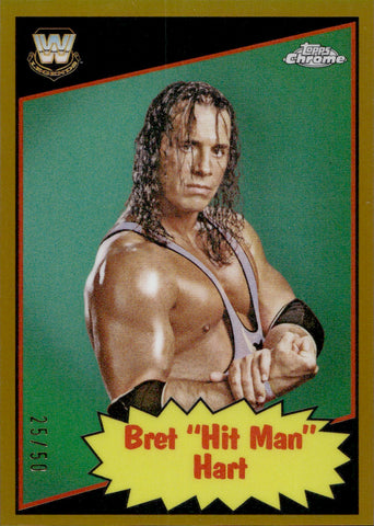 2025 Bret "The Hit Man" Hart Topps Chrome WWE 1985 TOPPS LEGENDS GOLD REFRACTOR 25/50 #85TL-HM WWE Legend