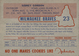 1953 Sid Gordon Johnson Cookies #23 Milwaukee Braves