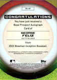 2022 George Feliz Bowman Inception ORANGE AUTO 21/25 AUTOGRAPH #PA-GF Seattle Mariners