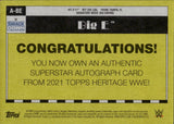 2021 Big E Topps Heritage WWE GREEN AUTO 51/99 AUTOGRAPH #A-BE Friday Night Smackdown