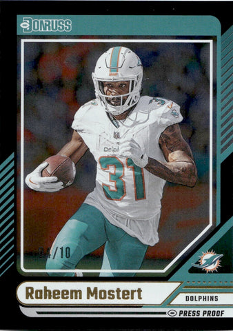 2024 Raheem Mostert Panini Donruss MIRROR BLACK PRESS PROOF 04/10 #282 Miami Dolphins