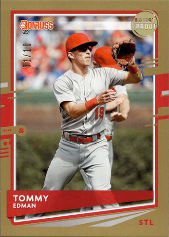 2020 Tommy Edman Panini Donruss GOLD ARTIST PROOF 01/10 #210 St. Louis Cardinals