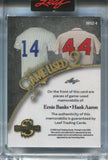 2025 Ernie Banks Hank Aaron Leaf Spectacular PLATINUM BLUE WHEN IT WAS A GAME USED DUAL JERSEY 4/5 RELIC #WU2-4 Cubs Braves HOF