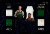2025 Larry Bird Dennis Johnson Kevin McHale Robert Parish Leaf In the Game Used BLUE FOIL TO THE VICTOR GOES THE SPOILS QUAD JERSEY 17/35 RELIC #VS-3 Boston Celtics
