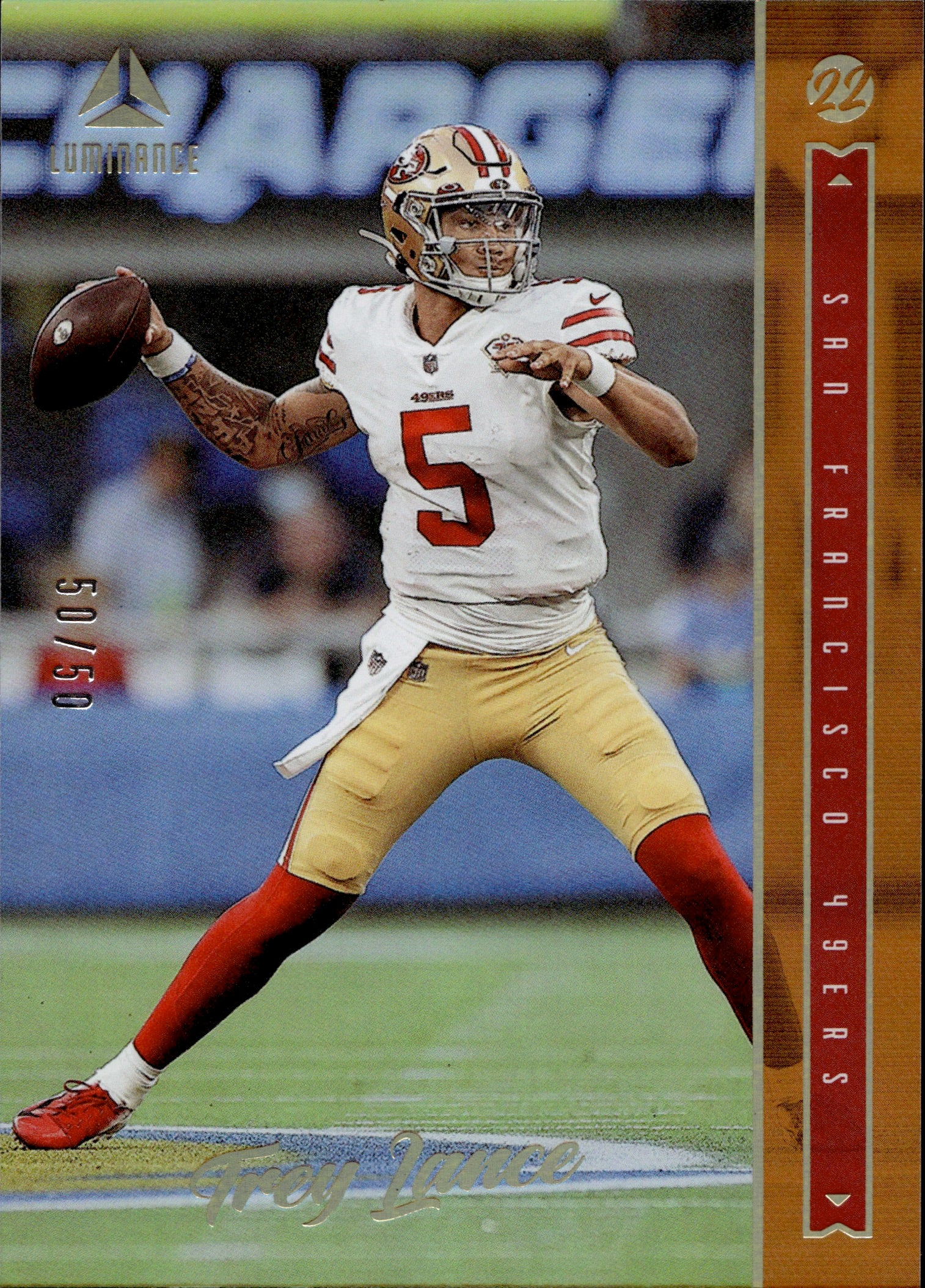 2022 Trey Lance Panini Luminance ORANGE 50/50 #62 San Francisco 49ers