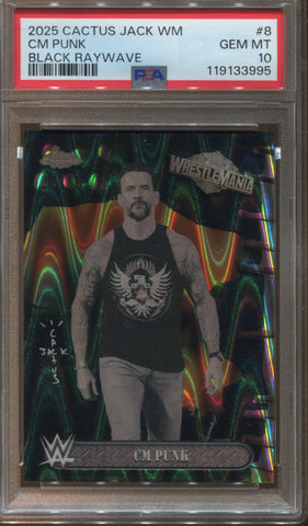 2025 CM Punk Topps Chrome Cactus Jack Wrestlemania BLACK RAYWAVE PSA 10 4/10 #8 3995