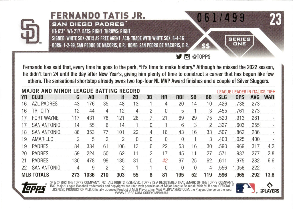 Tatis Jr. (Fernando Tatis Jr.) San Diego Padres - Officially License