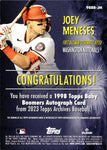 2023 Joey Meneses Topps Archives ROOKIE 1998 BABY BOMBERS AUTO AUTOGRAPH RC #98BB-JM Washington Nationals 2