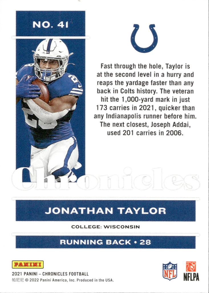 2021 Jonathan Taylor Panini Chronicles PURPLE 08/49 #41 Indianapolis C