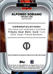 2022 Alfonso Soriano Topps Tribute DUAL RELIC GREEN BAT JERSEY 49/99 Chicago Cubs #DR-AS