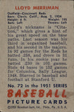 1951 Lloyd Merriman Bowman #72 Cincinnati Reds BV $20