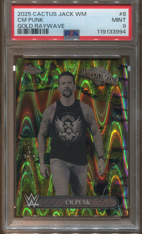 2025 CM Punk Topps Chrome Cactus Jack Wrestlemania GOLD RAYWAVE 36/50 PSA 9 #8 3994