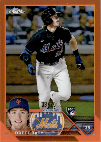 2023 Brett Baty Topps Chrome ROOKIE ORANGE REFRACTOR 08/25 RC #204 New York Mets