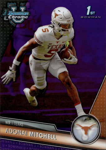 2023 Adonai Mitchell Topps Bowman Chrome University PURPLE REFRACTOR 1ST BOWMAN 324/399 Indianapolis Colts #10