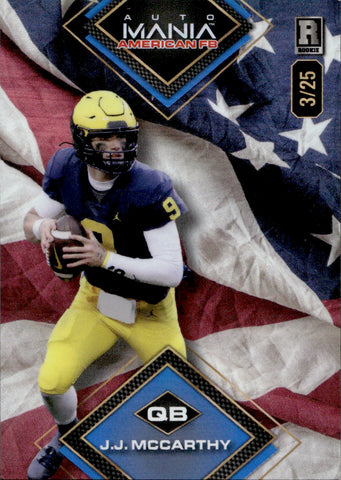 2024 J.J. McCarthy Wild Card Auto Mania AMERICAN FLAG ROOKIE 03/25 RC #AMAD-JM Minnesota Vikings