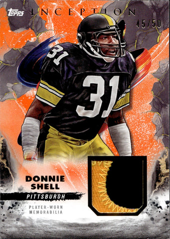 2024 Donnie Shell Topps Inception ORANGE RELIC PATCH JERSEY 45/50 Pittsburgh Steelers #RC-DS