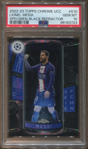 2022-23 Lionel Messi Topps Chrome UCC SPECIMEN BLACK REFRACTOR 6/10 PSA 10 Paris Saint-Germain #S10 3723