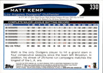 2012 Matt Kemp Topps SP PHOTO VARIATION #330 Los Angeles Dodgers