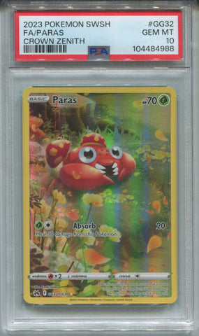 2023 FA/ Paras Pokemon SWSH CROWN ZENITH PSA 10 #GG32 4988