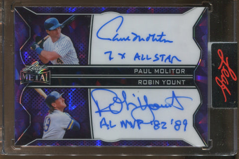 2025 Paul Molitor Robin Yount Leaf Metal DUAL INSCRIPTION AUTO 1/1 Milwaukee Brewers #DI-8