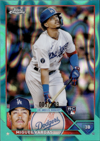 2023 Miguel Vargas Topps Chrome ROOKIE AQUA LAVA REFRACTOR 005/199 RC #161 Los Angeles Dodgers