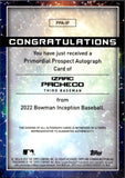 2022 Izaac Pacheco Bowman Inception GOLD PRIMORDIAL PROSPECT AUTO 22/05 AUTOGRAPH #PPA-IP Detroit Tigers