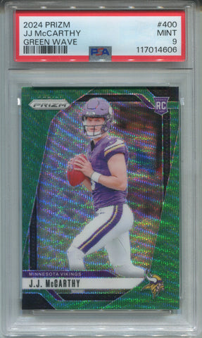 2024 J.J. McCarthy Panini Prizm GREEN WAVE ROOKIE RC PSA 9 #400 Minnesota Vikings 4606