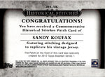 2012 Sandy Koufax Topps Series 1 HISTORICAL STITCHES PATCH Brooklyn Dodgers #HS-SK