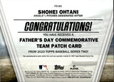 2023 Shohei Ohtani Topps Series 2 BLUE FATHER'S DAY COMMEMORATIVE TEAM PATCH #FD-SO Anaheim Angels