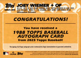2023 Joey Wiemer Topps Series 1 ROOKIE 1988 TOPPS AUTO AUTOGRAPH RC #88BA-JWI Milwaukee Brewers
