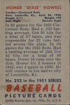 1951 Homer "Dixie" Howell Bowman ROOKIE RC #252 Cincinnati Reds BV $20