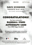 2024 Davis Schneider Topps ROOKIE BLACK BASEBALL STARS AUTO 077/199 AUTOGRAPH RC #BSA-SCH Toronto Blue Jays