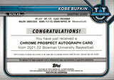 2021-22 Kobe Bufkin Bowman University Chrome 1ST BOWMAN ROOKIE REFRACTOR AUTO AUTOGRAPH #BCPA-KB New Orleans Pelicans